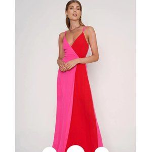 Strappy Color Block Maxi dress, pink and red, Dee Elly, Small